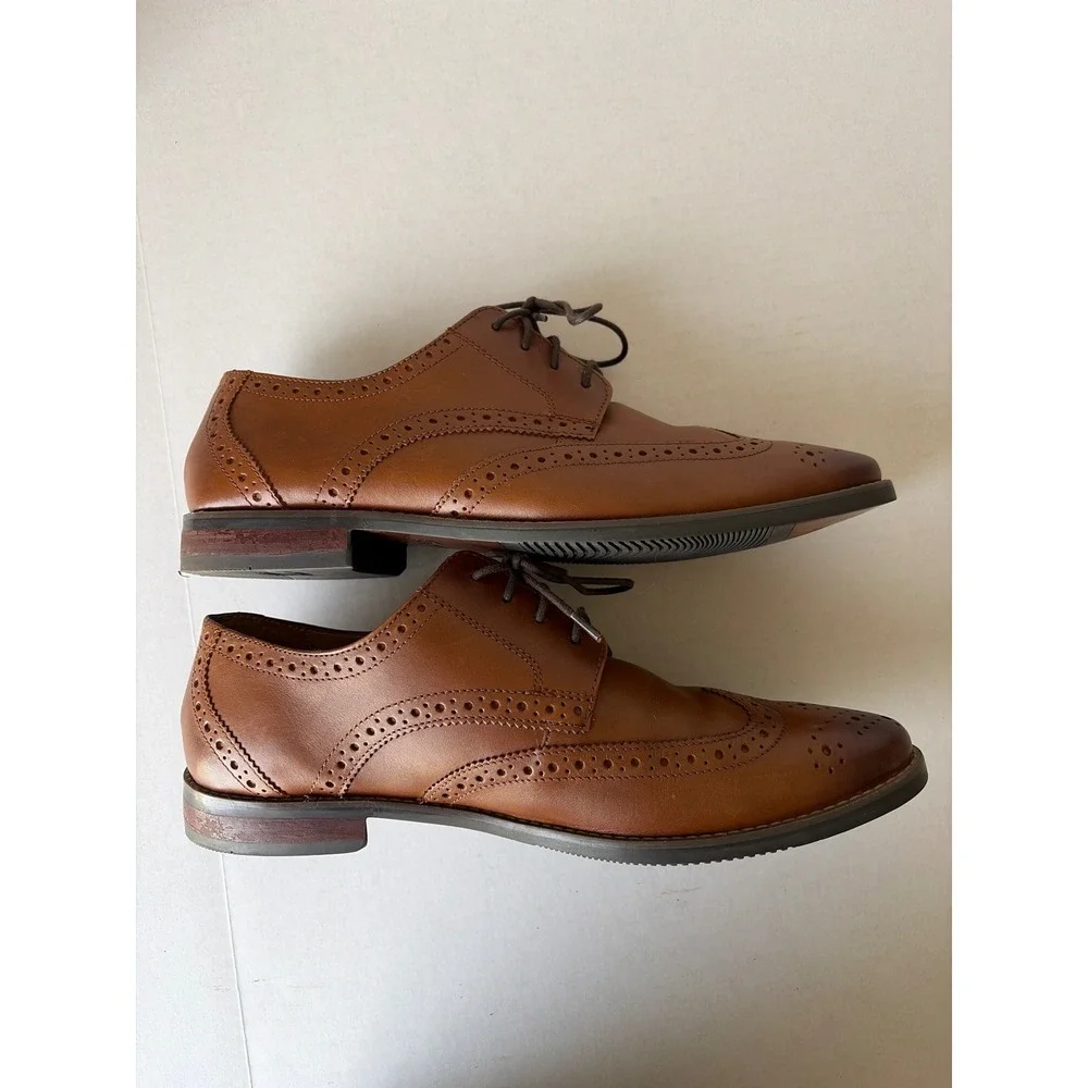 Florsheim Mens 11839 Cognac Tan Leather Wingtip Oxford Dress Shoes 10.5 D